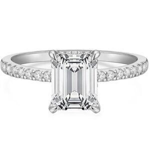 3 Carat Emerald Cut Lab Created Cubic Zirconia 14k Gold Plated Setting Ring